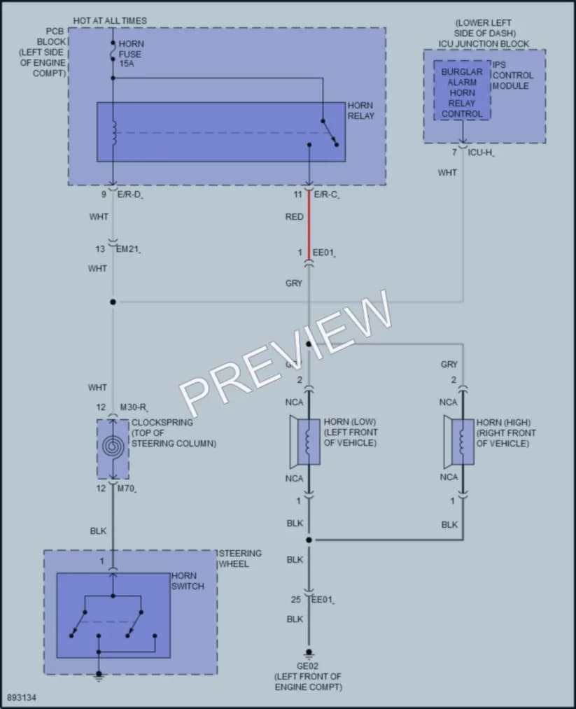 2025 Kia Niro Horn wiring diagram preview