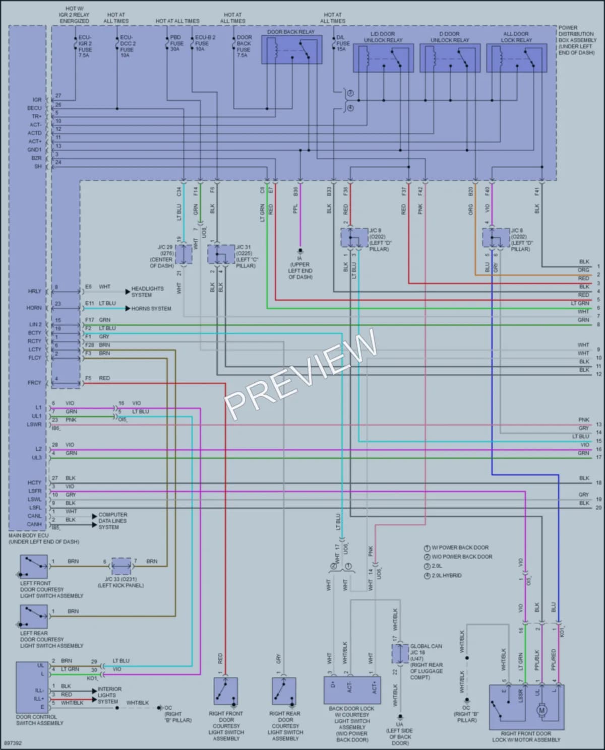 2025 Toyota CorollaCross Power Door Locks wiring diagram preview