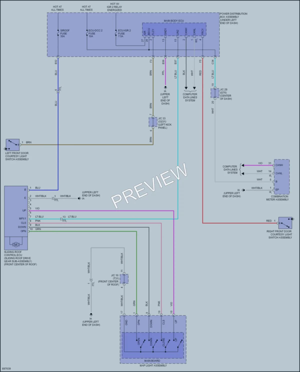 2025 Toyota CorollaCross Power Top Sunroof wiring diagram preview
