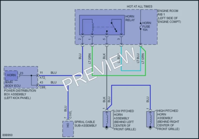 2025 Toyota GrandHighlander Horn wiring diagram preview